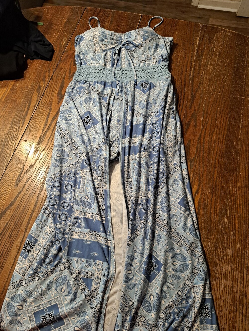 No Boundaries Blue Paisley Maxi Romper Dress Crochet Jr Large Festival